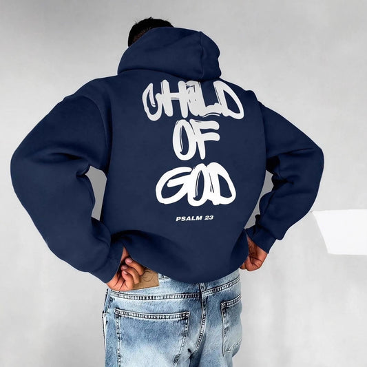 Mens Letter-Print Hoodie With Fleece-Lined Pullover Top