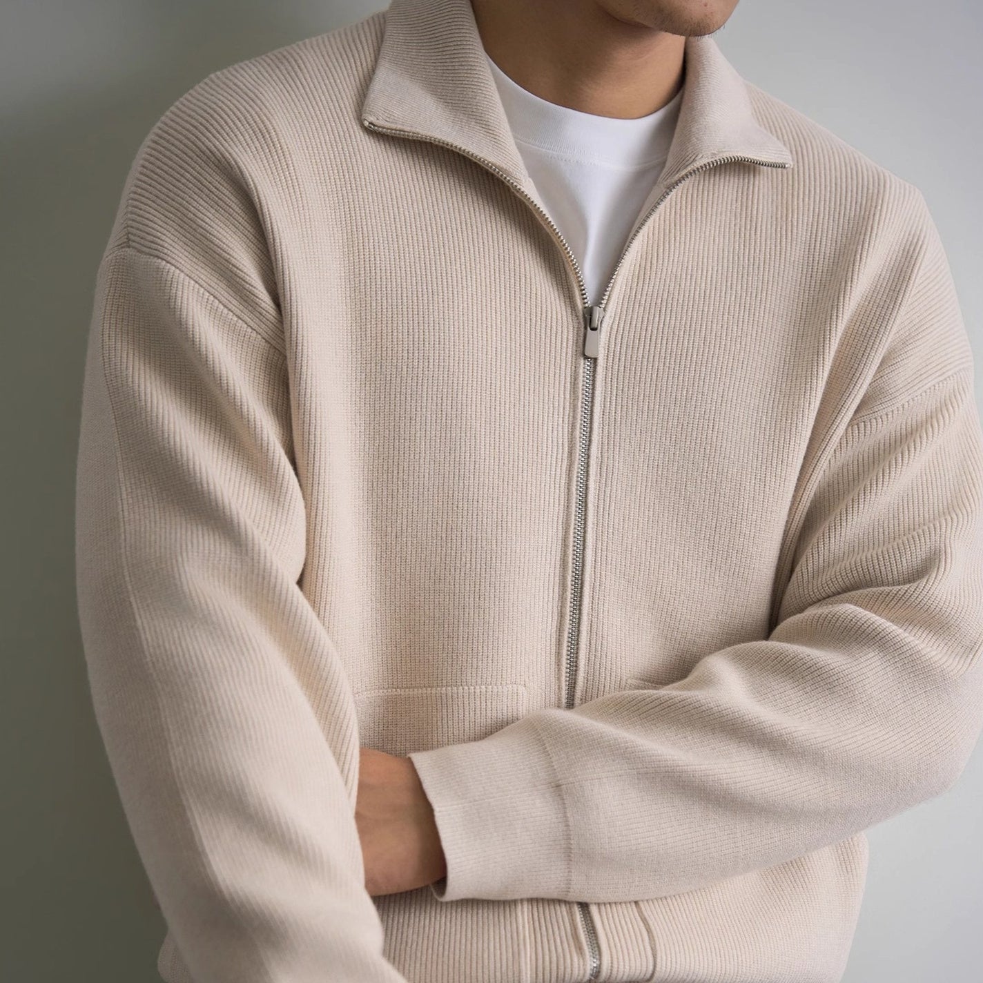 Mens AutumnWinter Zip-Up Sweater Top Coat