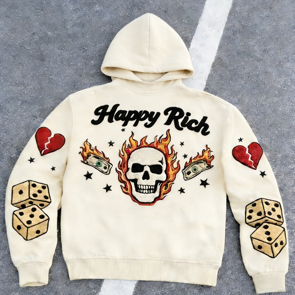 Mens Loose-Fit Printed Pullover Hoodie