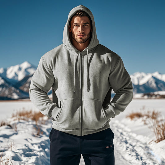 Men's Warm With Velvet Hooded Zipper Casual Sweatshirt