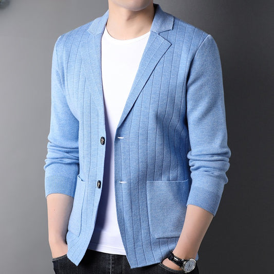 Mens Wool Knit Suit Jacket Korean-Style Trendy Sweater
