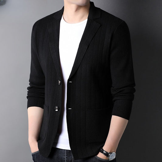 Mens Wool Knit Suit Jacket Korean-Style Trendy Sweater
