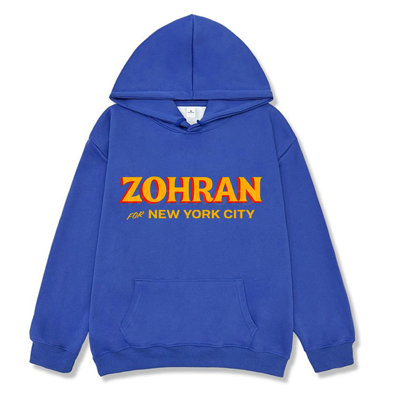 Zohran Printed Hoodie Autumn And Winter Fleece Sweatshirt