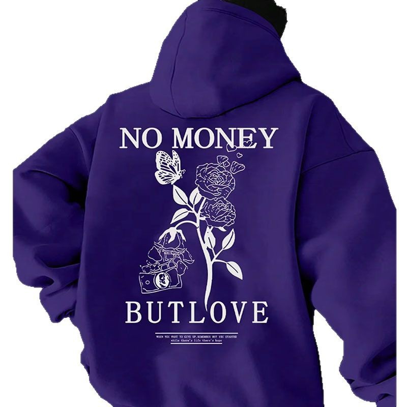 Loose Men's Flower Letter Printed Hooded Sweatshirt