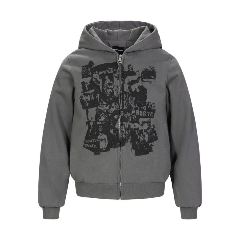 Loose-fitting Printed Hooded Cardigan Sweatshirt For Boys