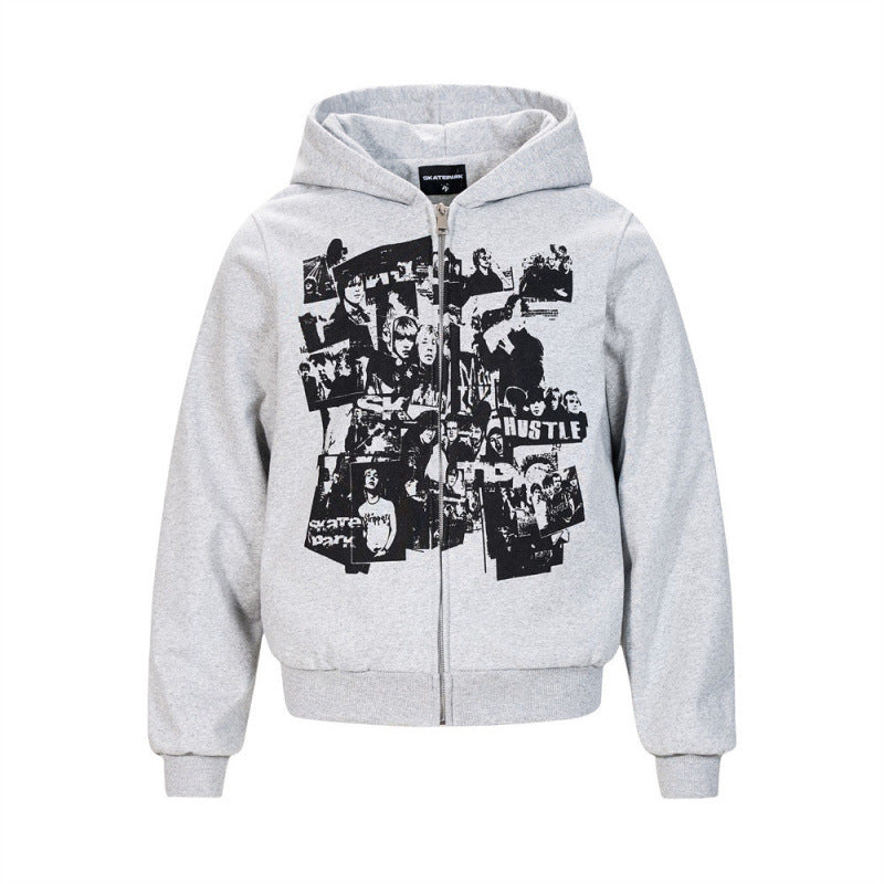 Loose-fitting Printed Hooded Cardigan Sweatshirt For Boys