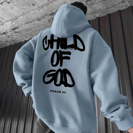 Mens Letter-Print Hoodie With Fleece-Lined Pullover Top