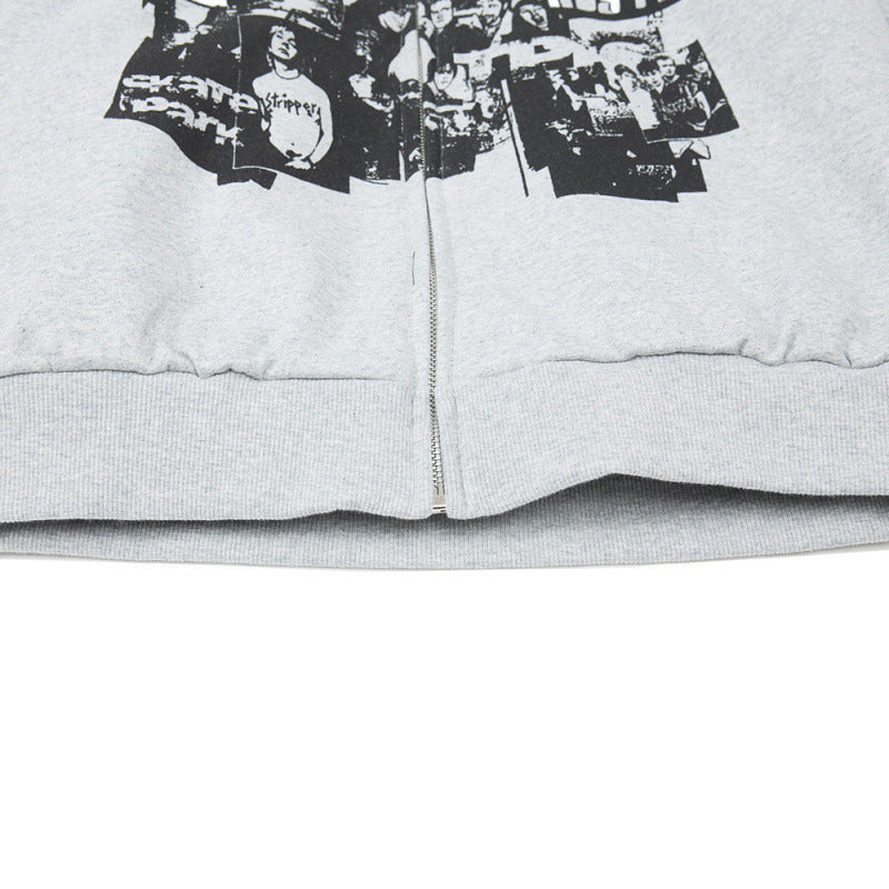 Loose-fitting Printed Hooded Cardigan Sweatshirt For Boys