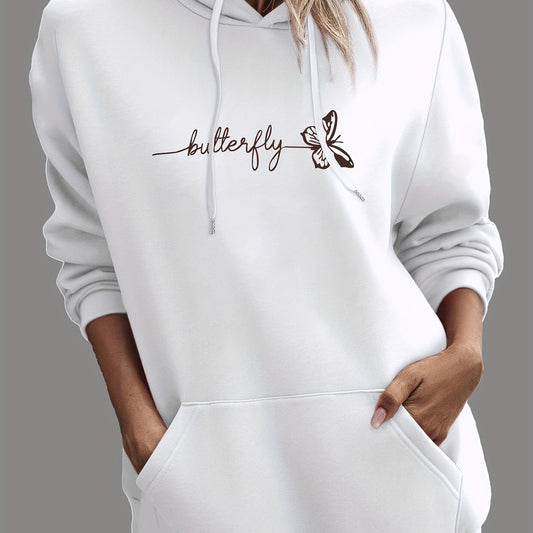 Womens Casual Hoodie With Drawstring And Butterfly Print