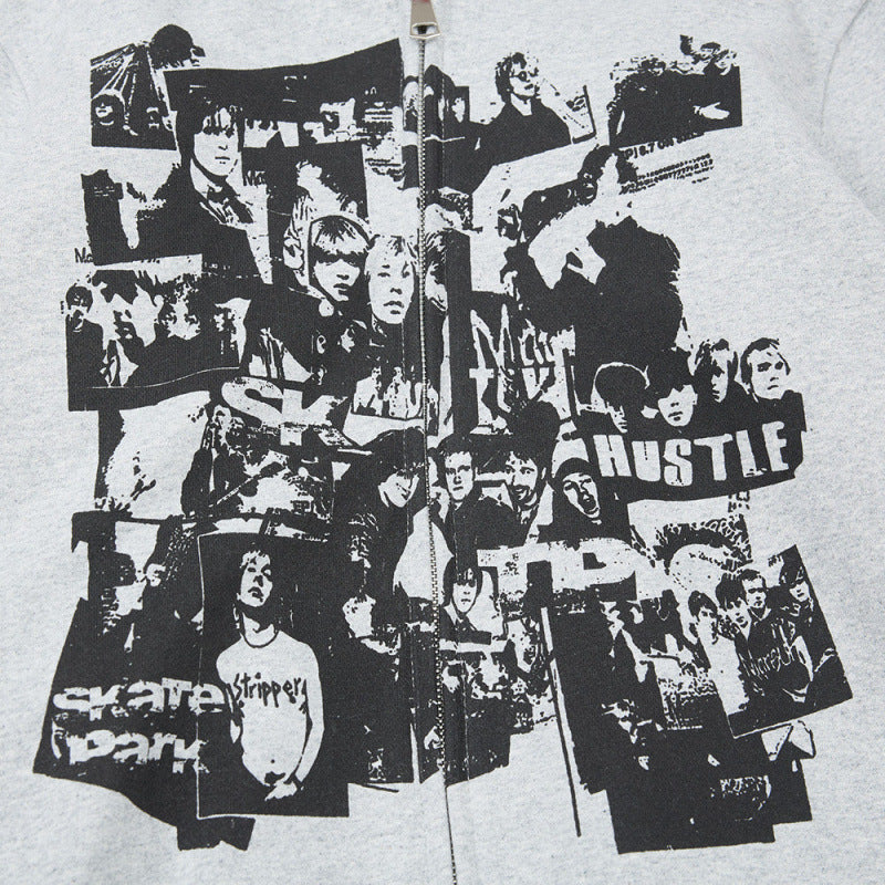 Loose-fitting Printed Hooded Cardigan Sweatshirt For Boys